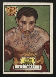 1951 TOPPS RINGSIDE #36 VIC TOWEEL TARJETA AUTOGRAFIADA A BRUCE HQ FIRMADA CON FECHA MMA - Imagen 1 de 2