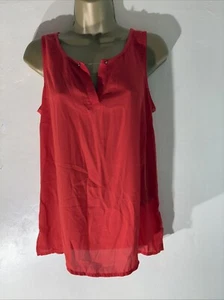 Womens M&Co Uk 12 Orange Sleeveless Sheer Front Round Neck Casual Blouse Shirt - Picture 1 of 6