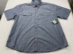 New Key Western Shirt Mens 3XL Blue Denim Pearl Snap Short Sleeve Workwear - Picture 1 of 10