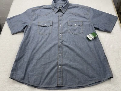 New Key Western Shirt Mens 3XL Blue Denim Pearl Snap Short Sleeve Workwear - Image 1 of 4