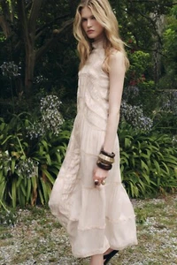 ZARA ZW COLLECTION LONG LACE DRESS PINK SIZE MEDIUM NEW WITH TAGS $169 - Picture 1 of 12