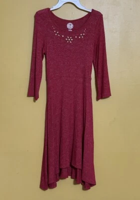 SO Girls Red Long Sleeve Dress Size XXL 16 Hi Low Fit and Flare Scoop Neck Rayon - Image 1 of 4