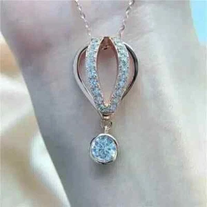 Ciondolo mongolfiera donna taglio tondo simulato diamante placcato oro rosa 14 kt - Foto 1 di 6