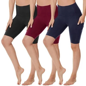 3 Pack 10" Biker Shorts for Women with Pockets High Waisted Plus Size Workout... - Picture 1 of 7