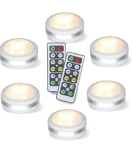 6 Puck Lights with Remote, Wireless Led Under Cupboard Lights, Battery - Picture 1 of 12
