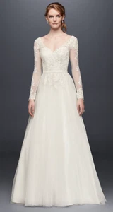 UK8/10 US6 David's Novia Marfil Manga Larga Vestido de Novia con Espalda Baja PVP £625 - Imagen 1 de 24