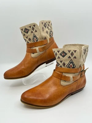 LATIGO James Leather Embroidered Canvas Bootie SZ 8.5M Tan Women Boot Distressed - Image 1 of 4