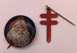 1940er "DOUBLE CROSS SANTA CLAUS HEALTH TO ALL" National Tuberculosis Pins - Bild 1 von 3