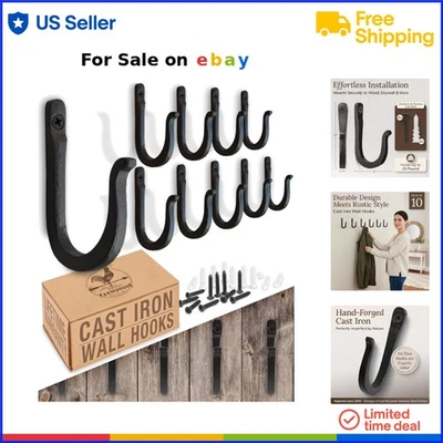 Cast Iron Wall Hooks 10 Pack Rustic Farmhouse Decor Heavy Duty Rustproof - Image 1 of 4
