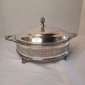 Sheffield Silver Co. de colección Plato de servicio con tapa de placa con inserto de recipiente de vidrio Pyrex - Imagen 1 de 11