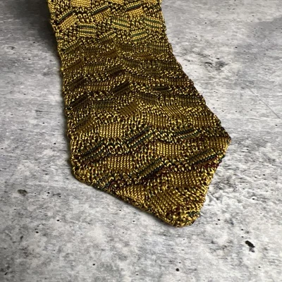 Meeting Street 100% Silk Neck Tie Geometric Lines Olive Green Gold burgundy 3”x6 - Image 1 of 4