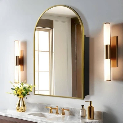 Lirago 24x36" Arched Gold Medicine Cabinet Recessed/Surface Mount w/ Mirror - Image 1 of 4
