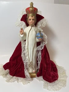 Vintage Chalkware 13" Infant of Prague Statue 13" H rote Gewänder Jesuskind sehr guter Zustand - Bild 1 von 21