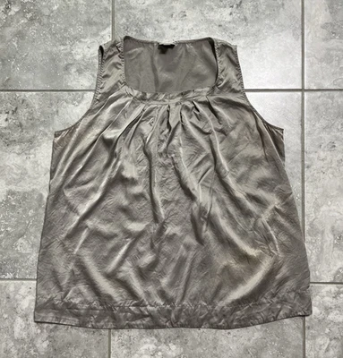 J Jill 100% Silk Satin Sleeveless Scoop Neck Tank Top Blouse Beige Pleated XL - Image 1 of 4