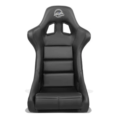 NRG FRP-310GY-SHIELD Black Vinyl Fixed Back Bucket Racing Seat + Side Bracket - Image 1 of 4