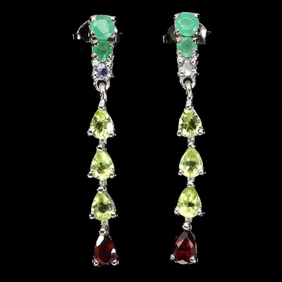 925纯银耳环梨莫桑比克石榴石橄榄石宝石首饰 — 第 1/4 张图片