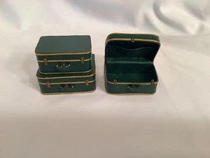 Vintage Miniature Dollhouse 1:12 3pc Set of Luggage Faux Green Leather Hand Made - Picture 1 of 8