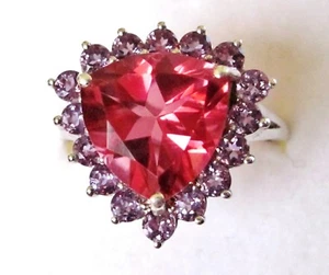 Salmon Quartz & Amethyst Ring /  size 7 /  925 Sterling Silver, 7.38cts - Picture 1 of 5