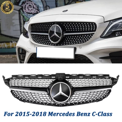 Front Upper Grill 2015-18 for Mercedes Benz W205 C300 C43 Black Grille W/Emblem Foto 1 de 4
