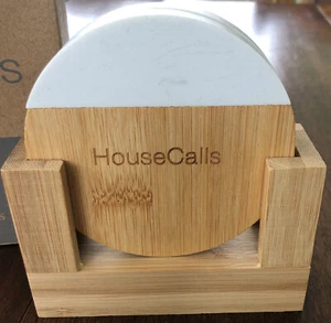 Set 2 Bamboo Marble Coasters House Call Bar Nurse Doctor Mancave Office Box Gift - Picture 1 of 9