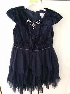 Lulurain Girls Navy Blue Velvet Sparkly Dress Size 5 NWT - Picture 1 of 9