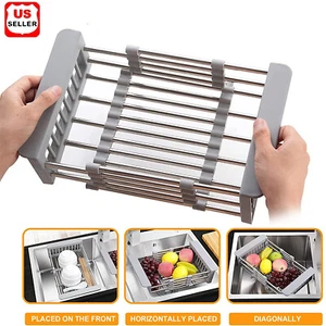 Adjustable Stainless Steel Kitchen Dish Drying Sink Rack Drain Strainer Basket - Picture 1 of 10