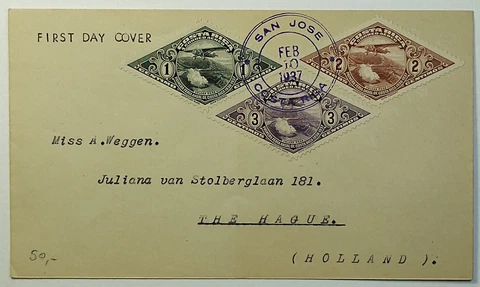 1937  FDC Costa Rica Poas Volcano Airmail Cover San Jose - The Hague SC #C28-C30 Cover