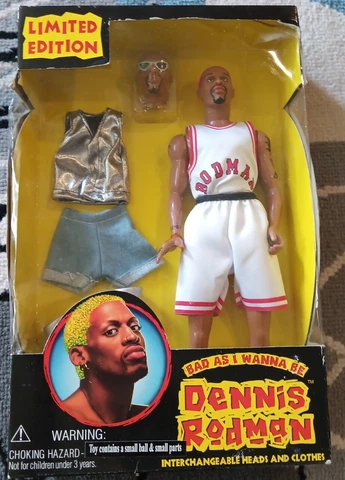 Rare NBA DENNIS RODMAN "BAD AS I WANNA BE" Action Figure /Interchangeable Heads Cover