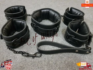 6 Pcs Restraints Cuff Set Premium Quality Top Grain Soft Leather Adult Play Gift - Picture 1 of 31