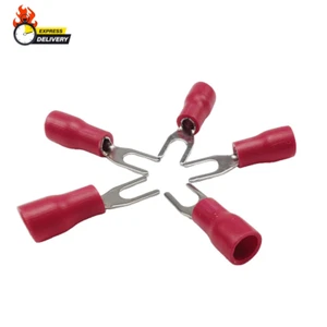 100Pcs Red Insulated Fork Spade Lugs U-Type Wire Connector Electrical Cable Crim - Picture 1 of 12