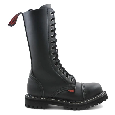 Angry Itch 14-Loch Vegan Schwarz Armee Kunstleder Ranger Kampfstiefel Boots Neu - Bild 1 von 4
