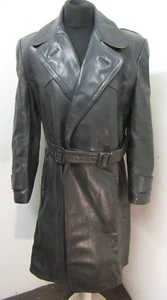 VINTAGE WW2 GERMAN LEATHER OFFICERS HEAVY TRENCH COAT JACKET SIZE M - Picture 1 of 20