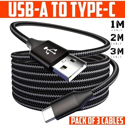 USB-A to USB-C Cable Braided Fast Charger Type C Lead For iPhone 15 16 Samsung - Image 1 of 4