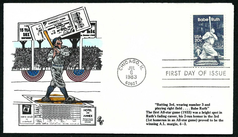 USA, SCOTT # 2046, RIVERDALE QUEENSBURY FDC COVER - BASEBALL LEGEND BABE RUTH - Image 1 of 1