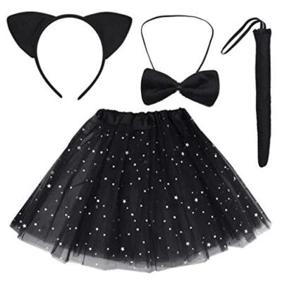 Black Cat Costume Set Cat Ears Headband Tail Bowtie Tutuhalloween Dress Up Kids  - Image 1 of 4