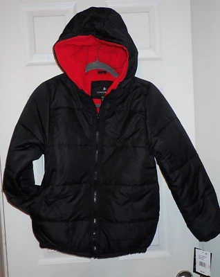 NUEVA Chaqueta acolchada de nieve de peso pesado London Fog para niño talla M (10-12) negra roja Foto 1 de 4