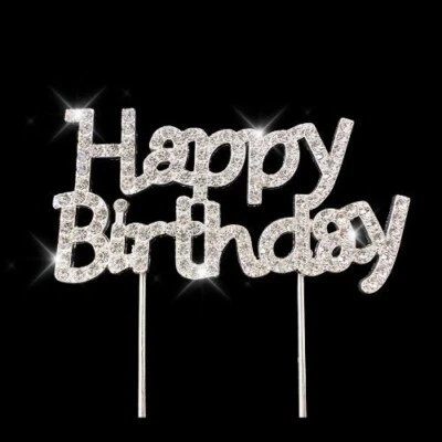 闪亮银色水钻生日快乐蛋糕蛋糕杯上装派对 — 第 1/3 张图片