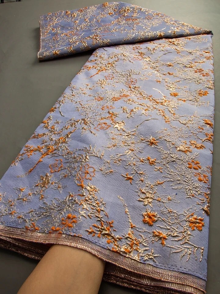 Brocade Fabric Light Purpl Jacquard fabric Floral brocade Orange Jacquard 5yards - Image 1 of 3
