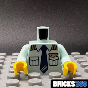 Lego New Aqua White Minifigure Airplane Pilot Torso Boss CEO Captain with Tie - Picture 1 of 3