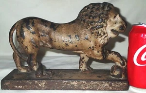 ANTIQUE HOME CAST IRON LION GATE FENCE POST FINIAL SCULPTURE ART STATUE DOORSTOP - Picture 1 of 13