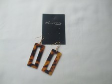 Acrylic Tortoiseshell Effect Open Rectangle Shape Drop Earrings New