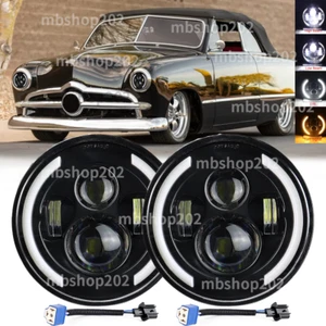 Pair 7" Round LED Headlights fit Ford Custom 1949 1950 1951 1952 1953 1954-1957 - Picture 1 of 10