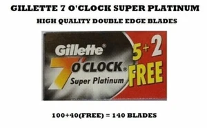 GILLETTE 7 O'CLOCK SUPER PLATINUM COATED DOUBLE EDGE SHAVING BLADES 100 (40FREE) - Picture 1 of 3
