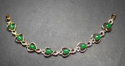 Brazalete Brazalete Corazón Amor 18KGP Cuentas Jade Verde Genuino Foto 1 de 4