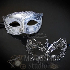 Couples Silver Charming and Extravagant Costume Party Masquerade Masks Set - Picture 1 of 4