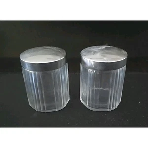 Vintage Crystal Glass Dresser Jars with Silver Lids Vanity Set - Picture 1 of 3