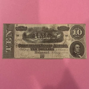 1864 Ten ($10) Dollar Bill CSA Note Confederate States of America Richmond - Picture 1 of 2