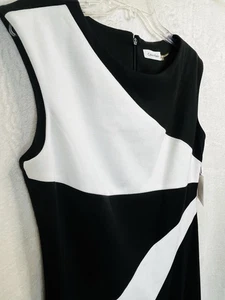 NWT Calvin Klein ColorBlock Tailored Scuba Sheath Sleeveless Bold Classy Chic - Picture 1 of 10