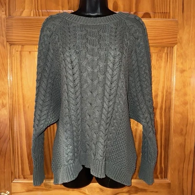 Suéter feminino Aerie XL verde robusto malha de cabo pulôver aconchegante tamanho grande Dolman - Imagem 1 de 4
