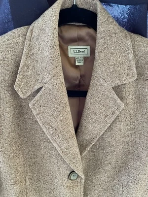 复古 L.L. Bean Blazer 女式 M PET 棕色人字形粗花呢羊毛夹克经典 — 第 1/4 张图片